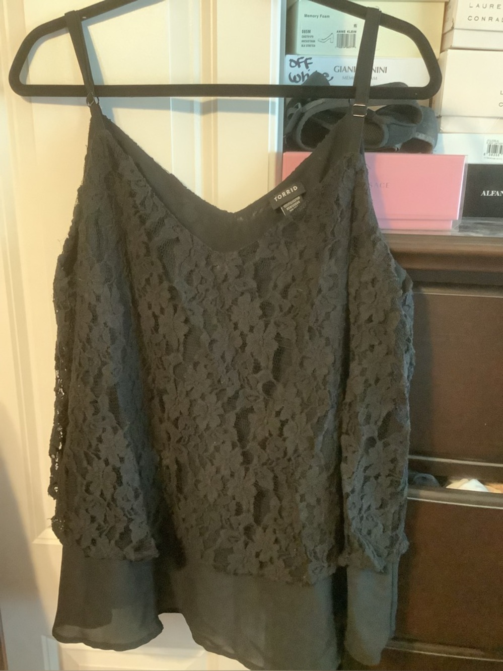 torrid Black Floral Lace Camisole with Chiffon Hem